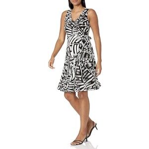 NIC+ZOE Women's Moonlit Palm Dress Sleeveless Black/White Size Petite Large NWOT